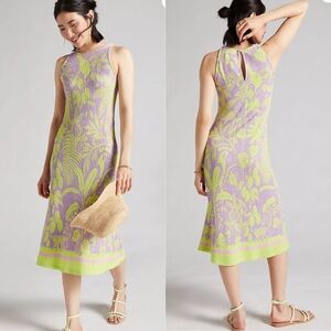 Farm Rio Anthropologie Knit Midi Dress in Lime & Purple Size M